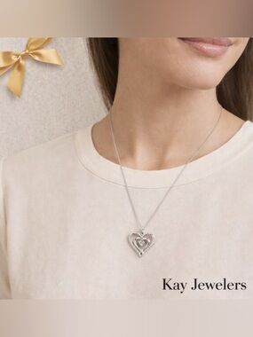 Kay Jewelers Double Heart Diamond Pendant Sterling Silver 18”